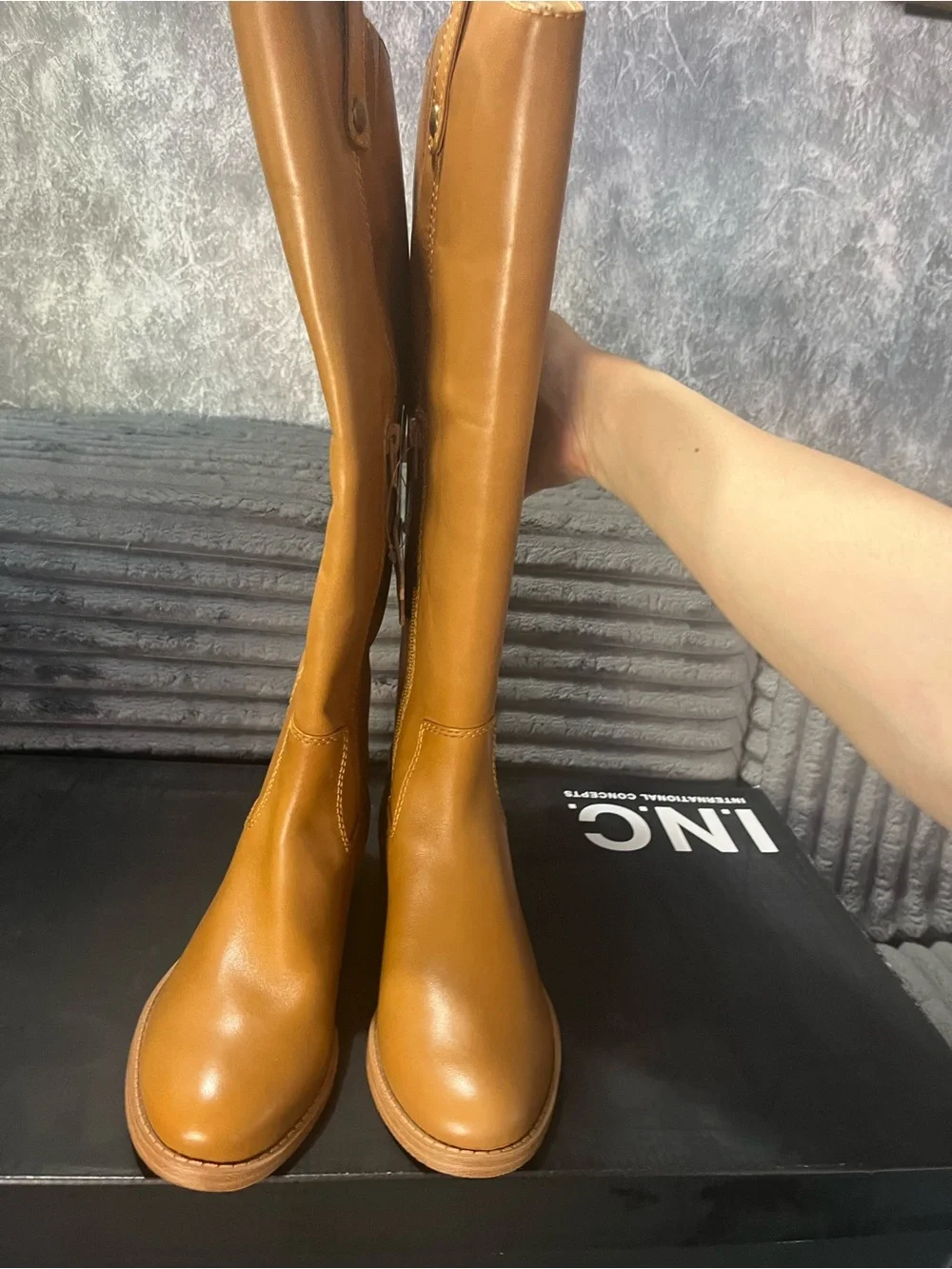 INC International Concepts Tall Over-the-Knee Tan Leather Boots